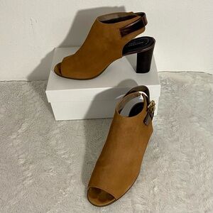 Rockport Total Motion Trixie Brown Suede Peep Toe Sandals Women’s Size 9.5